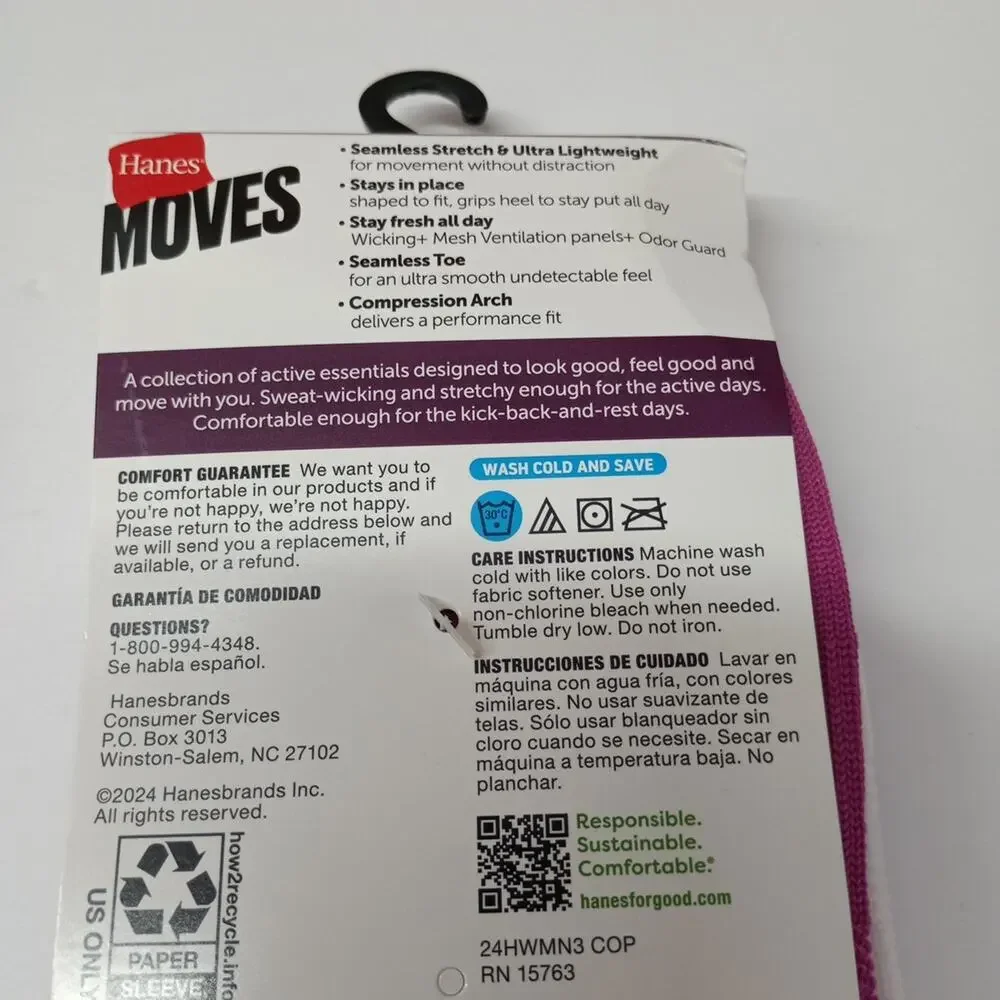 Hanes Moves No Show Socks 6 Pairs Women's‎ Size 5-9 Assorted Seamless Stretch
